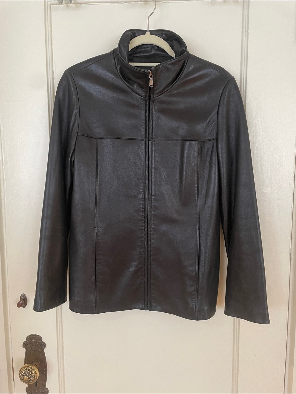 Marc New York Andrew Marc Black Leather Jacket Size M Minimalist Zip Front